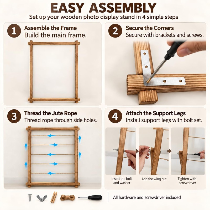 Wooden Photo Display Board with 30 Clips, 25 x 33