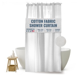 FABRIC SHOWER CURTAIN LINER - Wide Stall Size - A Stylish Quality Bathroom Drape - Earth Friendly, Non-Toxic + Odor-Free Cotton Liner - Light-Weight Washable White Shower Curtain - 54x74 WC