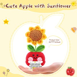JELUTAR Apple with Sunflower Christmas Thanksgiving Gifts for Her Him Friend Husband Wife, Hand Knitted Emotional Crochet Plants Stocking Stuffers Present for Birthday Anniversary Anxiety Relief