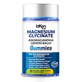 Magnesium Glycinate Gummies 800mg - Sugar Free Magnesium Supplement with Ashwagandha, Lemon Balm Extract & CoQ10 for Sleep, Stress & Muscle Relief & Nerve Health - 60 Gummies (Blueberry Flavor) (1)