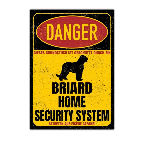 Briard Berger de Brie Dog Sign, Danger Security System, Door