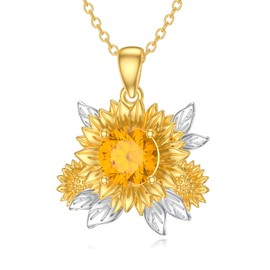BETHZA Natural Citrine Sunflower Necklace 925 Sterling Silver Gold Plated Sunflower Pendant Jewelry Gift for Women