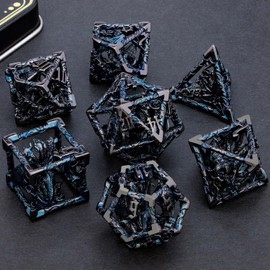 ARUOHHA Hollow DND Dice Set Black Blue Metal D and D Dice with Gift Box, Dungeons and Dragons Role Playing Games 7PCS Polyhedral Dice RPG D&D Dice Set D20 D12 D10 D8 D6 D4