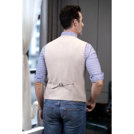 Solovedress Men's Elegant Suit Vest Men's Vests Summer Linen Vest for Wedding and Party, beige