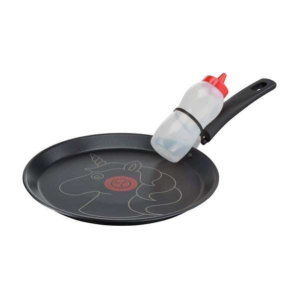 Tefal Animal Crepe Pan / Pancake Pan, 25 cm, Suitable for Induction Hobs, Non-Stick Coating, Pancakes / Crepes with Animal Pattern, Including 200 ml Dosing Bottle, Black