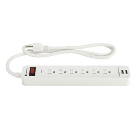 6-Outlet Grounded Surge Protector Power Strip with 2 USB Charging Ports, 1050 Joules, 4 Foot Power Cord Extension, Wall Mountable, UL Listed, Ideal for Home or Office, White, (1 Pack)