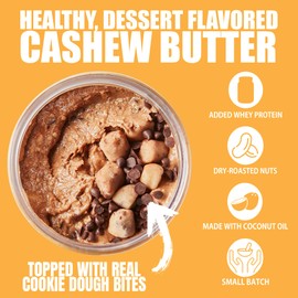 Fit Butters Chocolate Chip Cookie Dough Cashew Butter Spread - Added Protein and Coconut Oil, Low Carb, Low Sugar, Complete Protein Dessert Flavored Nut Butter