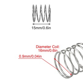 GUNGY Compression Spring Stainless Steel Spring Compression Springs 15 mm Wire Diameter 0.9 mm Outer Diameter 16 mm Length 15 mm Maximum Spring Force 0.33 kg Pack of 4