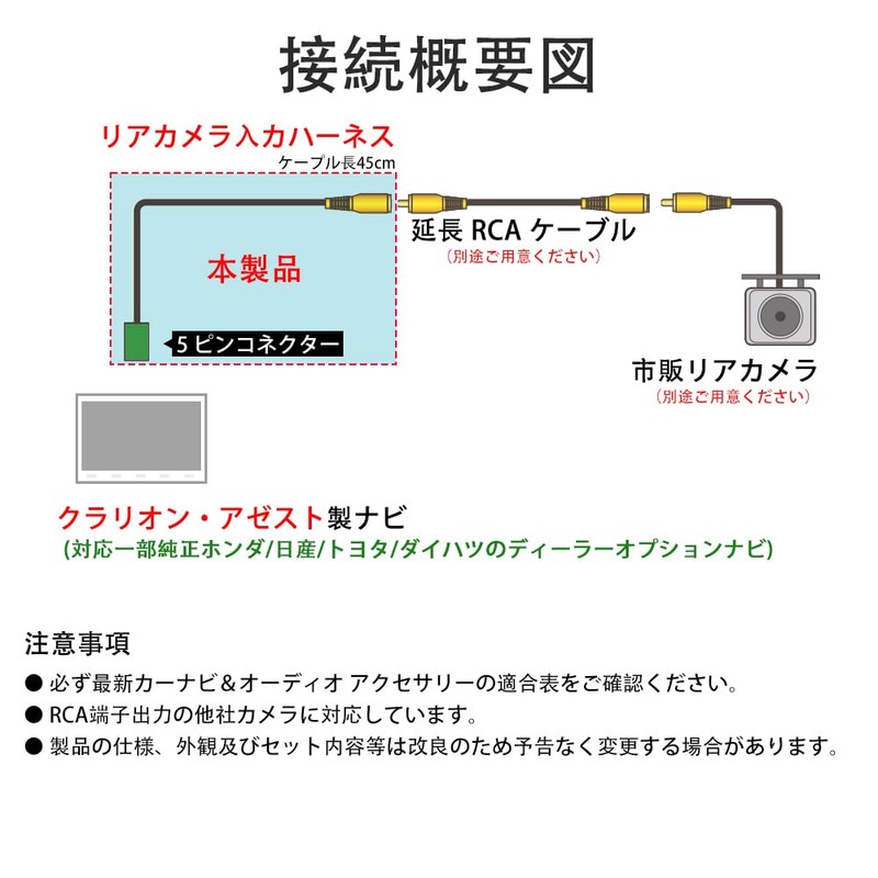 YOBIS Clarion/Azest Compatible/Application, Rear Camera Connection, Cable, Input Converter, CCA-644-500