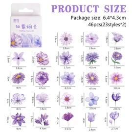 46 Pieces Purple Orchid Stickers, Mini Size Natural Flower Stickers, Scrapbook Accessories, Scrapbooking Stickers for Travel Suitcase, Laptop, Planner, Calendar, Suitcase, Notebooks, Journa