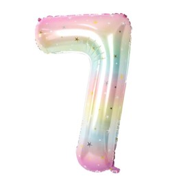 40-Inch Rainbow Number 7 Balloons & Mini Butterfly Balloons, Butterfly Birthday Decorations for Girls, 7th Birthday Balloons, Butterfly Birthday Party Supplies. (Stars butterfly 7)