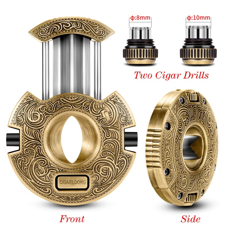 CIGARLOONG Cigar Punch Cutter Bronze Engrave Double Size Drill Cigar
