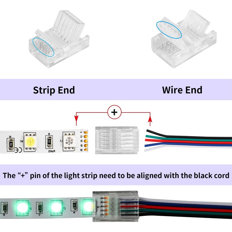 HOMELYLIFE 5 Pin RGBW LED Strip Connectors 10mm Solderless 20