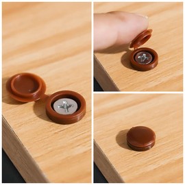 Glvaner 100 pcs Light Brown Collated Screws Hing Screws Cover Caps Plastic Screw Caps Fold Screw Snap Covers Washer Flip Tops