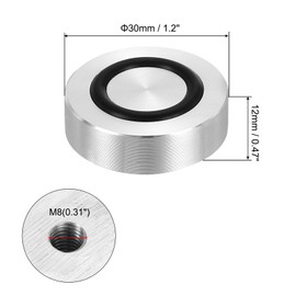 uxcell M8 Thread 30mm / 1.2" Dia 12mm Thick Aluminum Circle Disc Glass Top Adapter 4pcs Round Solid Table Feet Pad Plate Hardware with Anti-Slip Rubber Ring
