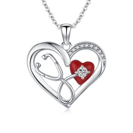 MEDWISE Heart Stethoscope Pendant Necklace for Women 925 Sterling Silver Nurse Necklace Graduation Gifts Medical Jewelry for Doctor Nurse Medical Student RN Nurses Day Gifts