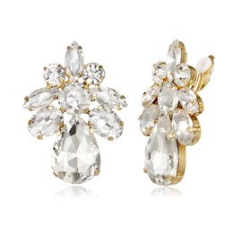BriLove Wedding Bridal Teardrop Clip-On Earrings Elegant Crystal Rhinestone Cluster Statement for Women Party Prom Clear Gold-Tone