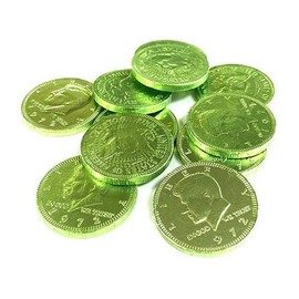 Fort Knox Kiwi Green Milk Chocolate Coins - 1 LB Mesh Bag