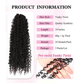 18 Inch 3 Packs Yanky Twist Crochet Hair for Women Pre-looped Mini Twist Hair Bohemian Passion Twist Crochet Hair Boho Crochet Braids Synthetic (1B, 18 Inch (Pack of 3))