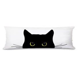 Pleonox Black Cat 20x54 Body Pillow Cover Case, Black Cat Lover Mom Lady Gifts, Cute Little Kitten Decorative Long Hug Pillow Cases for Bed Couch