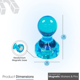 The Magnet Shop Magnetic Push Pins Small Neodymium Skittle Pin Magnets - Perfect for Maps, Whiteboards, Memos, Fridges, Home, School and Office (Blue, Small (14 Pins))