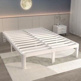 ITIMIDI 12 Inch White Queen Bed Frame, Metal Platform Bed Frame No Box Spring Needed, Heavy Duty Queen Size Bed Frame, Round Corner Legs, Easy Assembly, Under Bed Storage