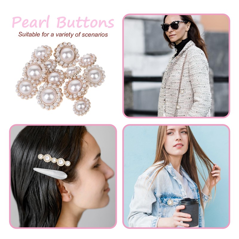 12 PCS Pearl Buttons - Vintage Metal Rhinestone Faux Pearl