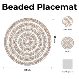 White Round Beaded Placemats 13" – Elegant Dining Table Chargers for Holidays, Christmas & Special Events – Gold Ivory Glitz Beaded Decor