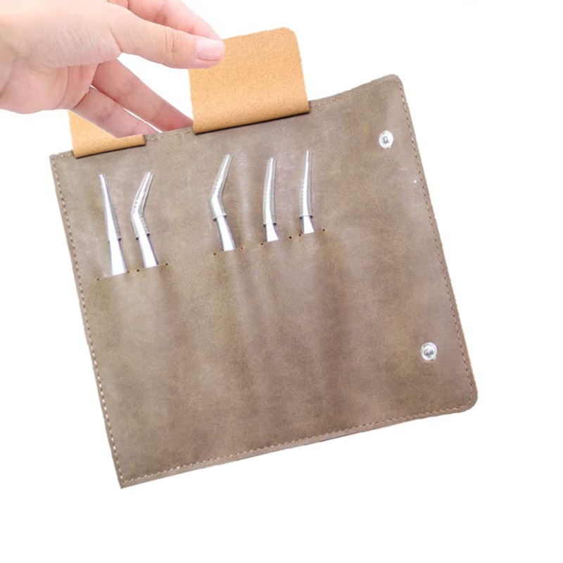1 Piece PU Leather Empty Folding Tweezers Storage Bag Eyelash