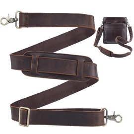 GORGECRAFT 1.5Ms Adjustable Bag Shoulder Strap Brown Full Grain Leather Independent Replacement Buckle Padded Long Duffel Bag Straps with Double Metal Hook for Briefcase Messenger Shoulder Bags