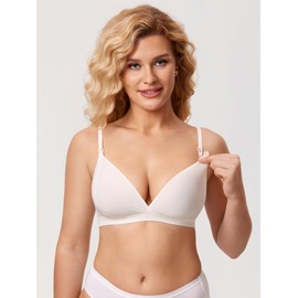 MOMANDA Women's Nursing Bras Seamless Maternity Bra Non Wired V Neck Bralette for Breastfeeding Coconut White XXL