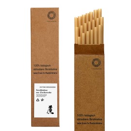 Pack of 20 Sugar Cane Straws - Plastic Free, Eco-Friendly, Biodegradable & Compostable | Sturdy for Hot & Cold Drinks | Alternative to Plastic, Paper & Glass Straws | 20cm