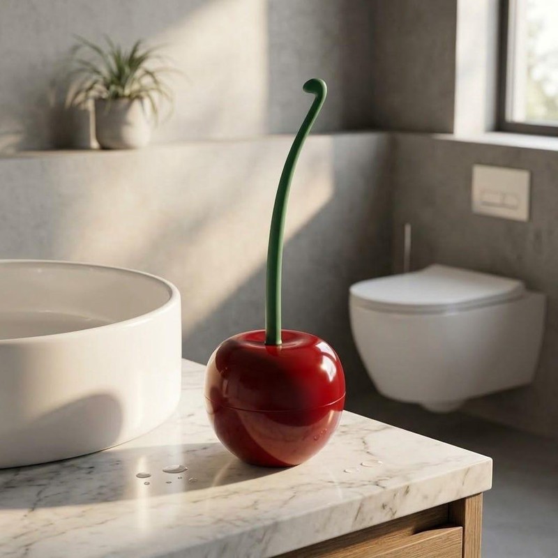 Cherry-Shaped Toilet Brush with Holder for Bathroom Cleaning – Cute