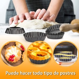 6 Moldes para Tartas con Fondo Extraíble, Molde para Quiche de Acero Al Carbono Antiadherente para Hornear en la Cocina