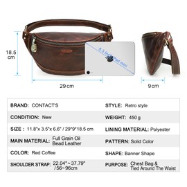 Contacts Genuine Leather Chest Bag for Men Small Shoulder Bag Casual Daypack Waist Bag for Cycling Hiking Travel Coffee 3.0, brown
