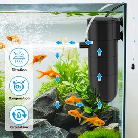 Submersible Aquarium Filter, 265GPH 4-Stage Fish Tank Filter Adjustable Air Flow Powerful Internal Filter for 40-60 Gallon Tank with Filtration Oxygenation Circulation (15W)