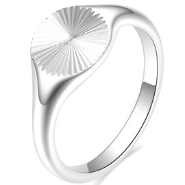 Jude Jewelers Stainless Steel Round Signet Style Sunshine Pattern Cocktail Party Promise Statement Holiday Ring (Silver, 7)