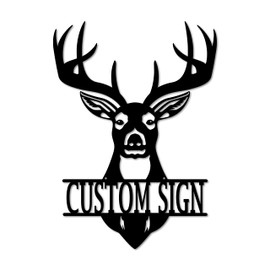 Deer Head Custom Metal Sign (15" H x11" W, Black)