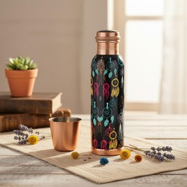 PRURA Sea Creature Printed Copper Water Bottle 32 oz - Leak Proof Ayurvedic Drinkware Copper Vessel for Sports, Gym, Outdoors, Yoga, Office