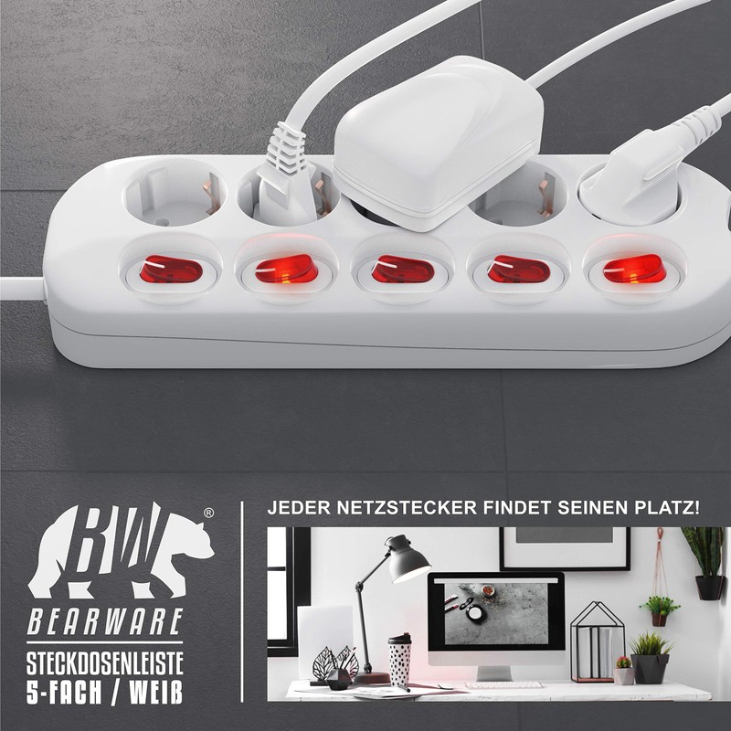 CSL Power Strip 5-Way Switchable with On/Off Switch for Each