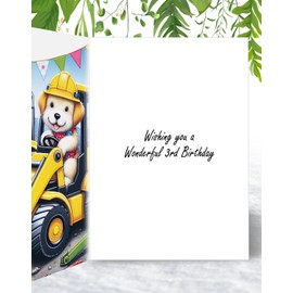 Godson Kids 3rd Birthday Card - Doggy Digger Crane Design for Age 3 Boy - A5 Size Card with Yellow Envelope