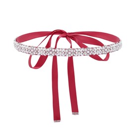 IYOU Red Rhinestone Wedding Belt Crystal Chic Prom Bridal Sash Belt Accessories for Bride Bridesmaid