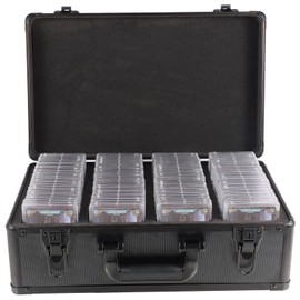 EcoVibe Trading Card Storage Box, Aluminum Alloy Graded Card Slab Case for Sports Cards - PSA, TCG, CSG, BGS, SGC Slabs, Toploaders, and Loose Collectibles - Rugged & Lockable Collection Box (4 Row)