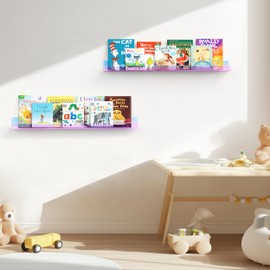 HBlife 36 Inches Floating Shelves Wall Mounted Colorful Acrylic Shelves for Figures, Invisible Floating Bookshelf for Kids and Nursery, 2 Pack (5MM Thick)