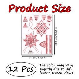 Temporary Tattoo Sticker, 12 Pcs Sheets Temporary Tattoo Sticker Set, Waterproof Flower Pattern, Body Art Fashion Decoration Suitable for Women Girls DIY Body Neck Chest Arms Legs