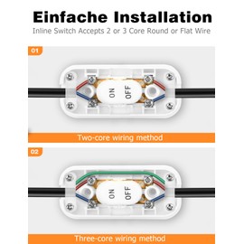 Cord Switch, Rocker Switch Inline Switch for 2 and 3-Core Cable, 6A 250V, Compatible with Electric Lamps and Table Lamps (1, White)