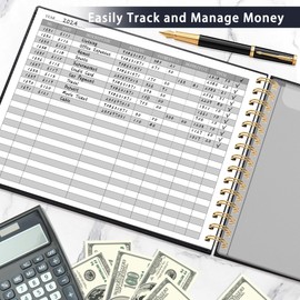 HAUTOCO Hardcover Accounting Ledger Book for Small Business Bookkeeping Horizontal Money Expense Tracker Notebook with 2 Storage Pouch, Personal Columnar Log Journal 10.78 x 8'', Black