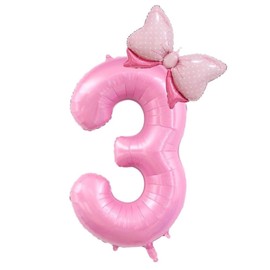40 Inch Pink Number 3 Balloons With Mini Bow Balloons, 3rd Birthday Party Decorations for Girls, Pink Theme Party Supplies, Butterfly Party Decorations. (Pink 3)