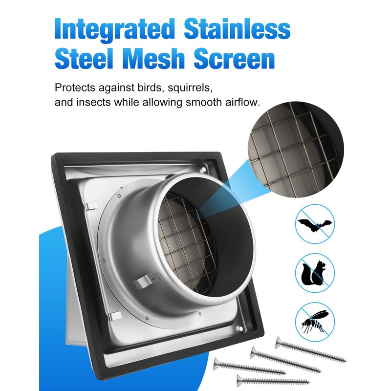 WENHUALI 4" Dryer Vent Cover Outside with Screen, Detachable Pipe