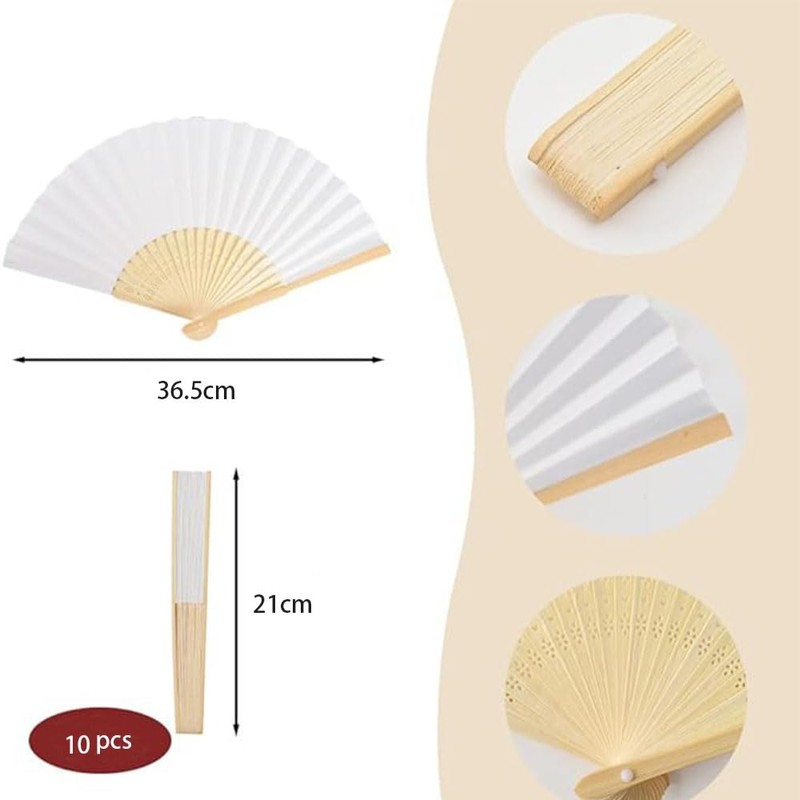 10 Pcs Handheld Foldable Bamboo Fans, Eastern Style Handheld Fan